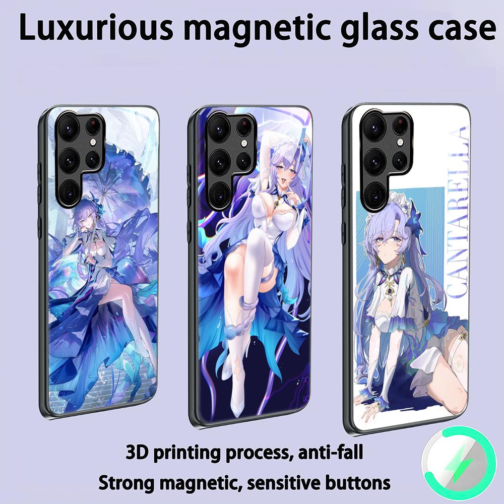 Чехол для телефона Wuthering Waves Cantarella новый Для Samsung S25 S24 S23 S22 S21 S20 Plus Ultra Note20 Стеклянный Магнитный Чехол