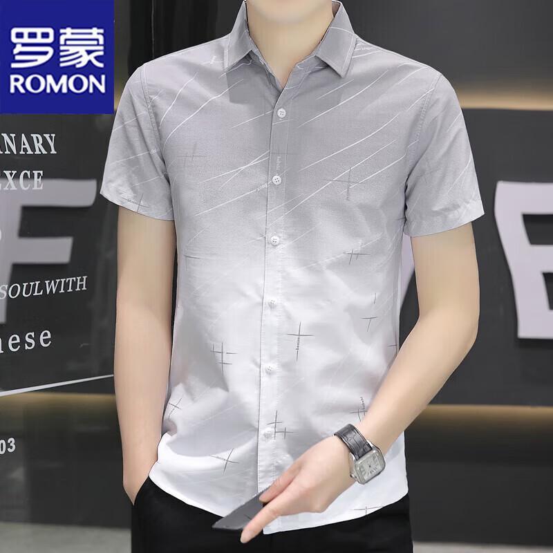 ROMON Men's Summer Gradient Print Short Sleeve Shirt