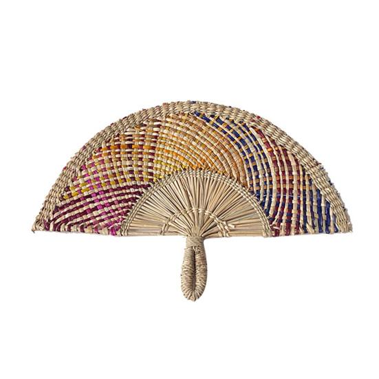 Handmade Straw Weaving Fan Natural Sea Grass Raffia Hand Fan Semicircular Woven Palm Leaf Handheld Fan Summer Cooling Fan Wedding Party Decoration