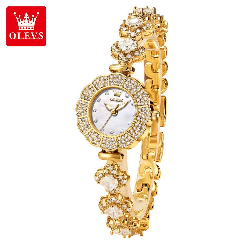 Ladies' Light Luxury Fashion Watch Full Diamond Inlaid Petal Shaped Dial Valentine's Day Gift Creative Quartz Watch