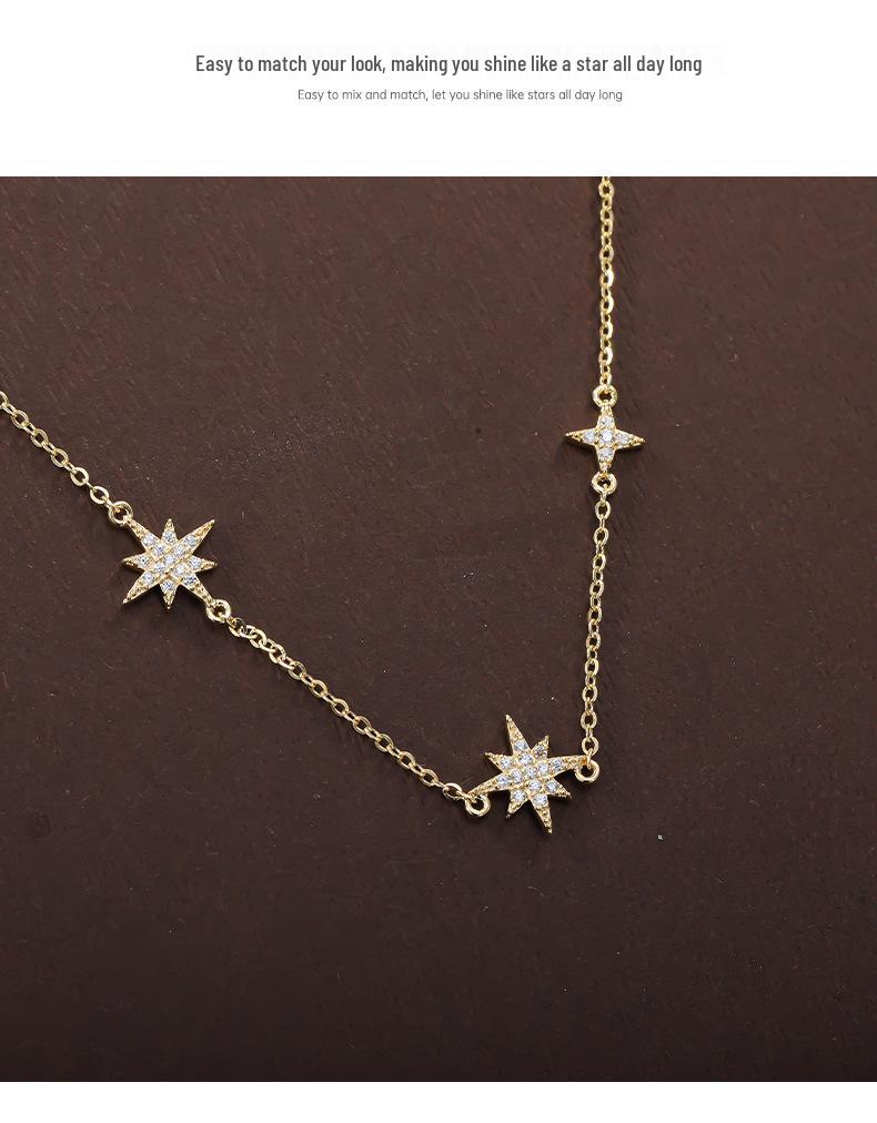 Opal Inlaid Sterling Silver Four-Pointed Star Tassel Necklace - Versatile Clavicle Chain Christmas Gift