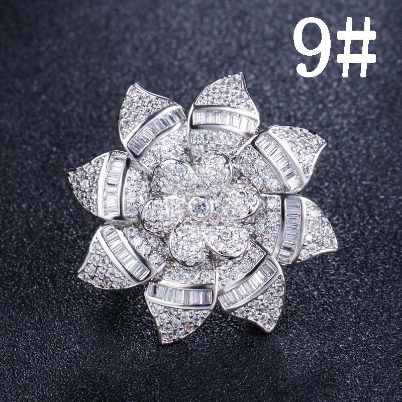 CMM Jewelry Designer Big Flower Yellow Gold Color Luxury Cubic Zirconia Engagement Wedding Rings Jewellery for Women