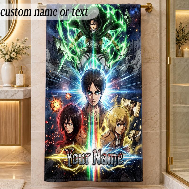 Beach TowelAttack on Titan Custom Name Text Personalized Soft Towel for Beach Pool Indoor Home Decor Gift