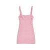 Summer Women's Straight Collar Patchwork Lining Bowknot Decoration Small Plaid Dress 2180305 2180205