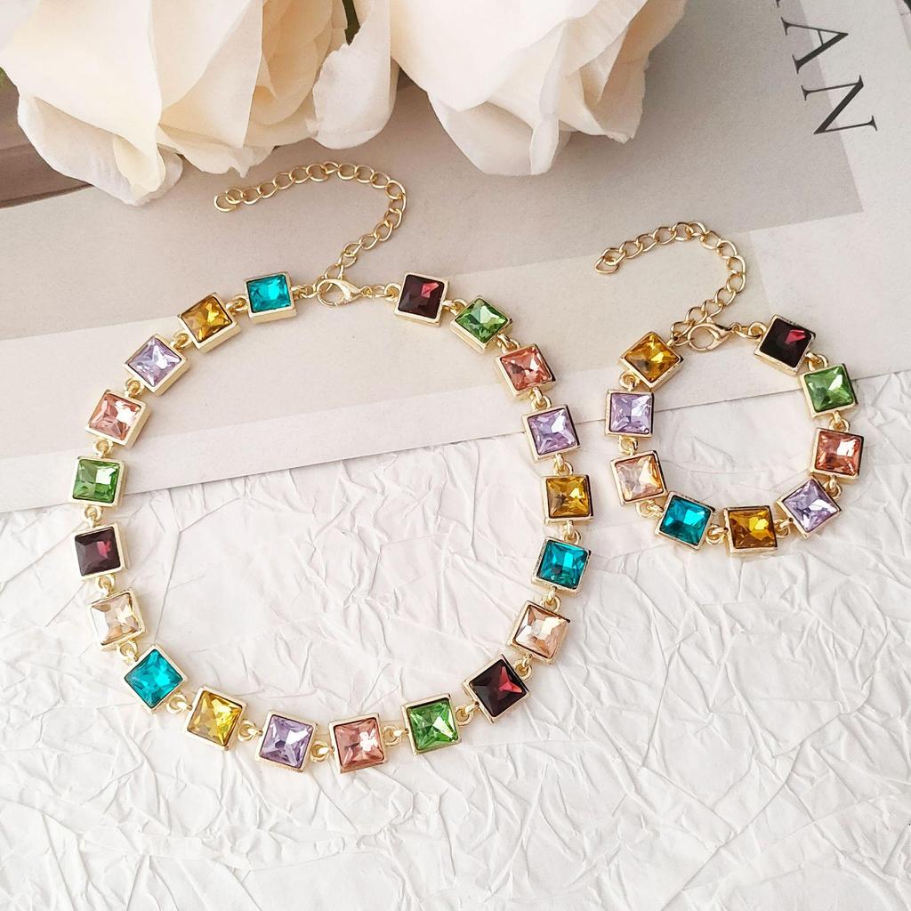Spring/Summer Colorful Diamond Choker - Women's High-End, Versatile Design Clavicle Necklace