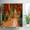 Autumn Forest Landscape Shower Curtain Maple Trees Road Plants Fallen Leaves Rural Scenery Wall Hanging Bathroom Decor Curtain