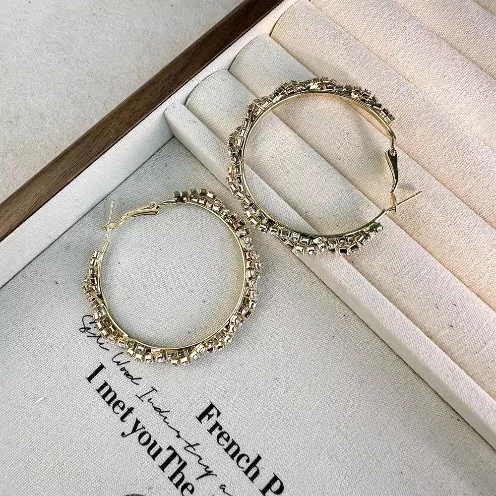 Золотые серьги премиум-класса со стразами, блестящий темперамент, трендовые повседневные модные серьги-гвоздики, серьги.