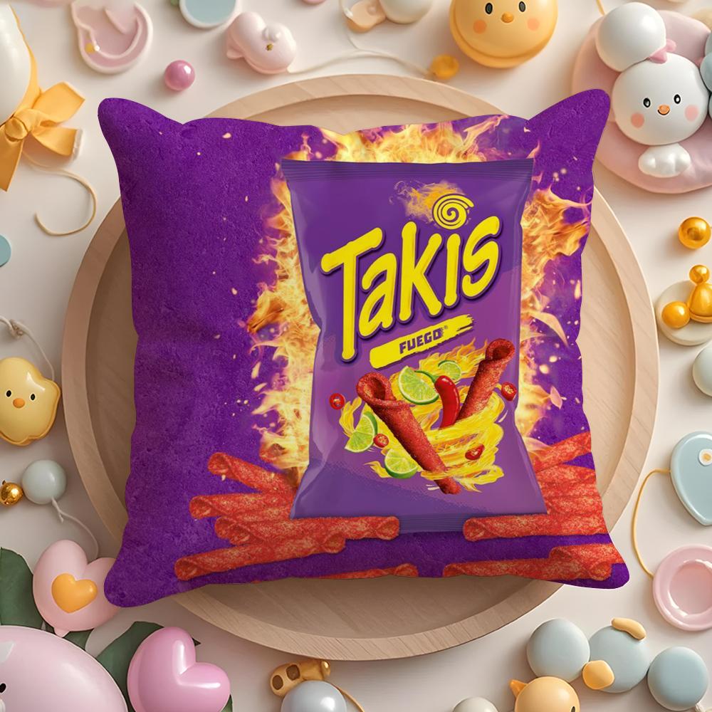 Pikpaka Funny Food C-Chips Takis Cushion Cover Plush Fabric Soft Double-Sided Printed Sofa Warm Winter Home Gift Pillow Cover