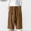 Мужские осенние вельветовые брюки с эластичной резинкой на талии, повседневные однотонные прямые широкие брюки