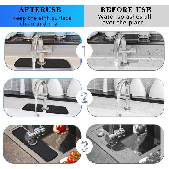 Впитывающий коврик под кран 18 дюймов, Защита от брызг для раковины в ванной, Защита столешницы раковины, 1 шт., Черный, 18 дюймов