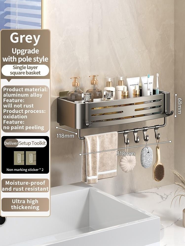 Нет необходимости сверлить стены для установки Алюминиевая полка для ванной Полки Подставка для шампуня Держатель для хранения Кухонный органайзер Настенная полка