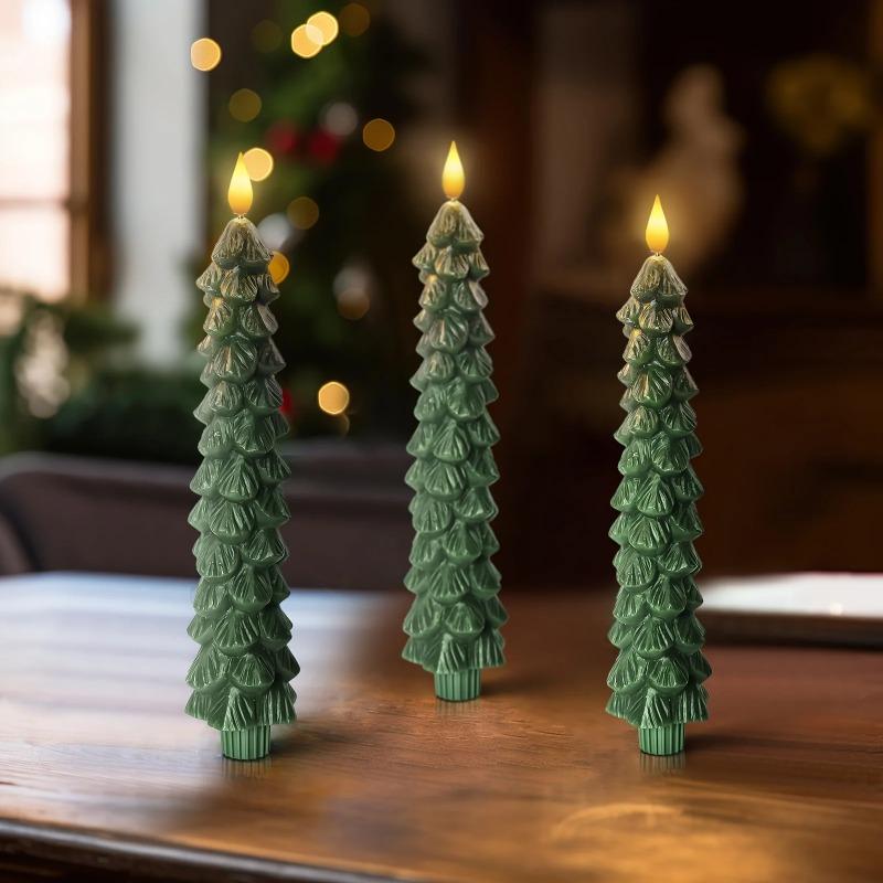 Christmas Tree Shaped Candles with Gold Powder Decorative Table Ornaments for Home Party New Year Xmas Festival Holiday Decoration
