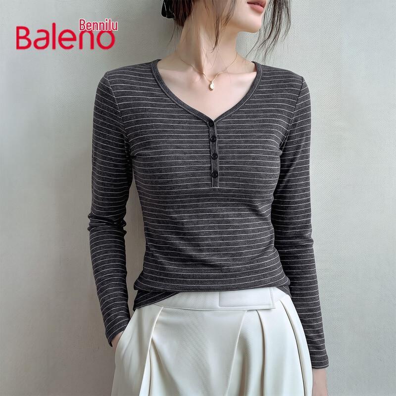Женская полосатая футболка-henley с длинным рукавом Baleno, приталенная