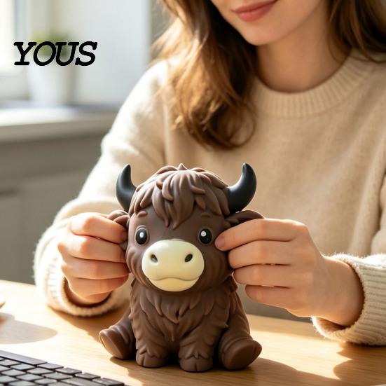 Мини-корова, игрушка-пищалка, Хайлендская игрушка для снятия стресса, Сжимаемый крупный рогатый скот, Сенсорный мягкий мячик-фиджет для офиса, дома и класса, Успокаивающая
