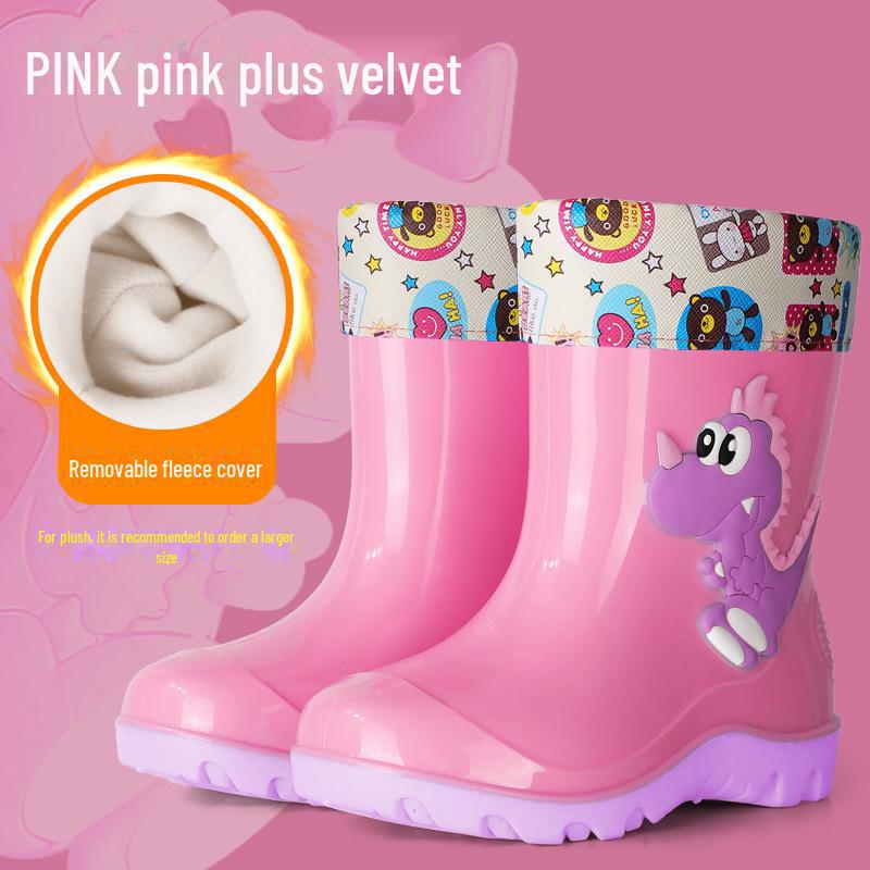 Детские резиновые сапоги с динозаврами: Милые полусапожки для воды с бархатной подкладкой для мальчиков и девочек.