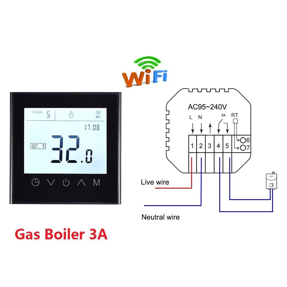 Термостат с сенсорным экраном Tuya Smart WiFi контроллер температуры для электрического/водяного/газового котла 16A 3A работает с Google Home