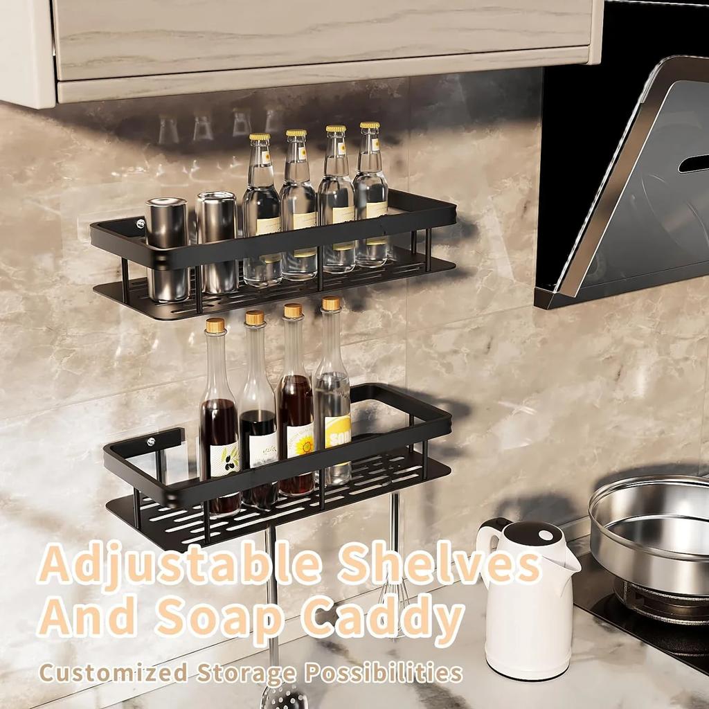 Adhesive Shower Caddy Rustproof Organizers Large Capacity No Drilling Shelves for Bathroom Storage Home Decor Shower Caddy Shelf