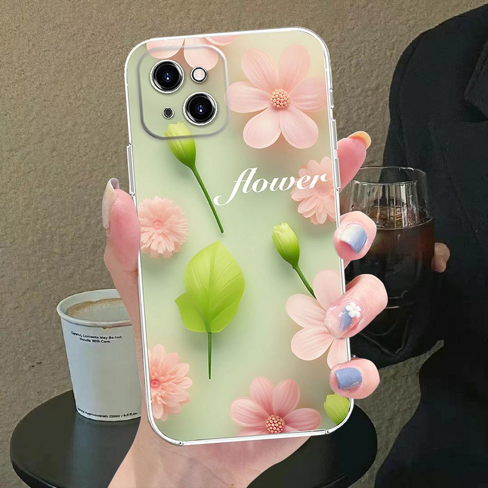 Fresh Floral Chinese-Style Transparent Silicone Phone Case for iPhone 11/12/13/14 Pro Max/15
