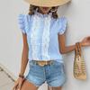 2026 Women's Summer Flutter Sleeve Striped Lace Trim Shirt