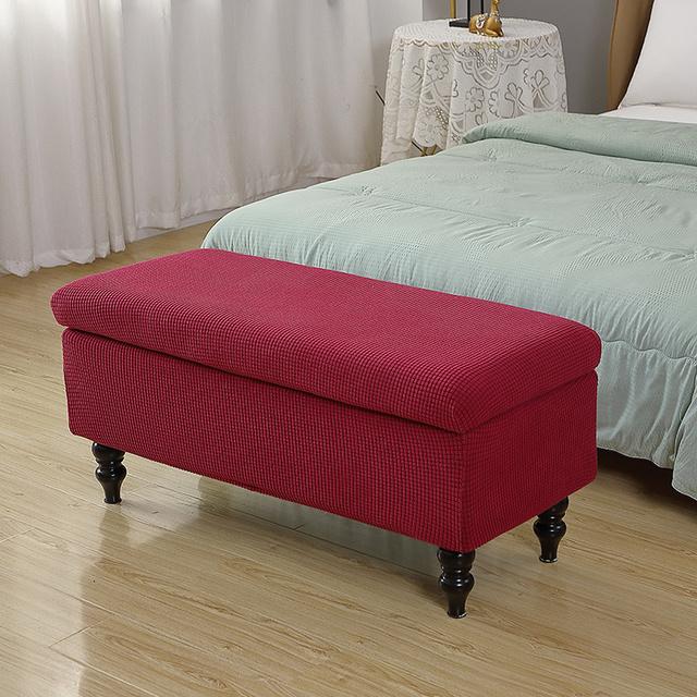 Solid Color Storage Ottoman Covers Rectangle Elastic Bedside Footstool Cover Non -Slip Polar Fleece Footrest Seat Bench Slipcover