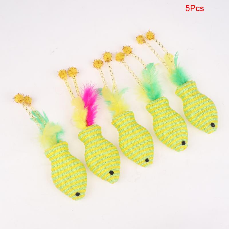 5Pcs Pet Cat Toy Fish Netting Cat Teasing Toy Cat Interaction Pet Supplies Color Woven Fish Toy