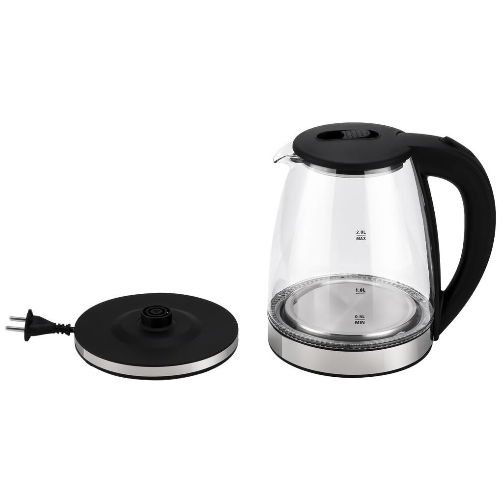 Электрический чайник 2 л большой емкости с европейской вилкой для кипячения воды, чайник из нержавеющей стали 304 с внутренним покрытием, стеклянный чайник с синим светом, электрический чайник для дома