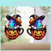 Halloween Colorful Themed Cartoon Ghost Pumpkin Pattern Women Earrings Acrylic