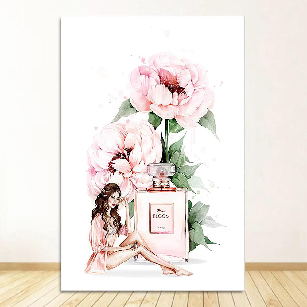 Мода Девушка Искусство Холст Картина Флакон Духов Каблуки Губная Помада Сумка Скандинавские Постеры и Принты Настенные Картины Декор Комнаты