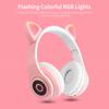 B39 Cute Cat Ear Headset Wireless BT5.0 Foldable Gaming Headphone with Flash RGB Lights Earphone TF