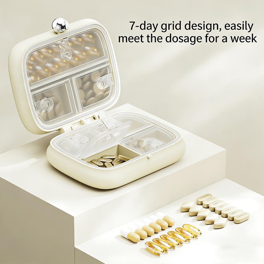 Travel Pill Organizer 7 Compartments Portable Pill Case, Daily Pill Box to Hold Vitamins, Small Pill Container for Pocket Purse