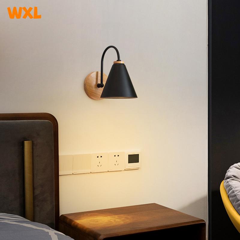 Nordic Wall Lamp Solid Wood Wall Lamps Bedroom Modern Bedside Light Creative Macaron Wall Lights Living Room Restaurant E27
