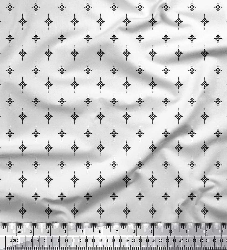 Soimoi Japan Crepe Satin Fabric Dot & Black Small Motif Shirting Decor Fabric Printed Metre 42 Inch