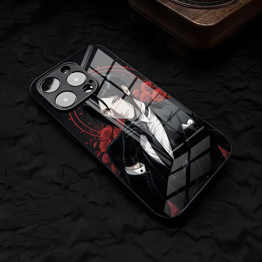 Аниме Черный Дворецкий Чехол для Телефона Для IPhone 17 Air 16 E Pro Max 15 14 13 Mini 12 Pro 11 Max Plus Черная Стеклянная Крышка