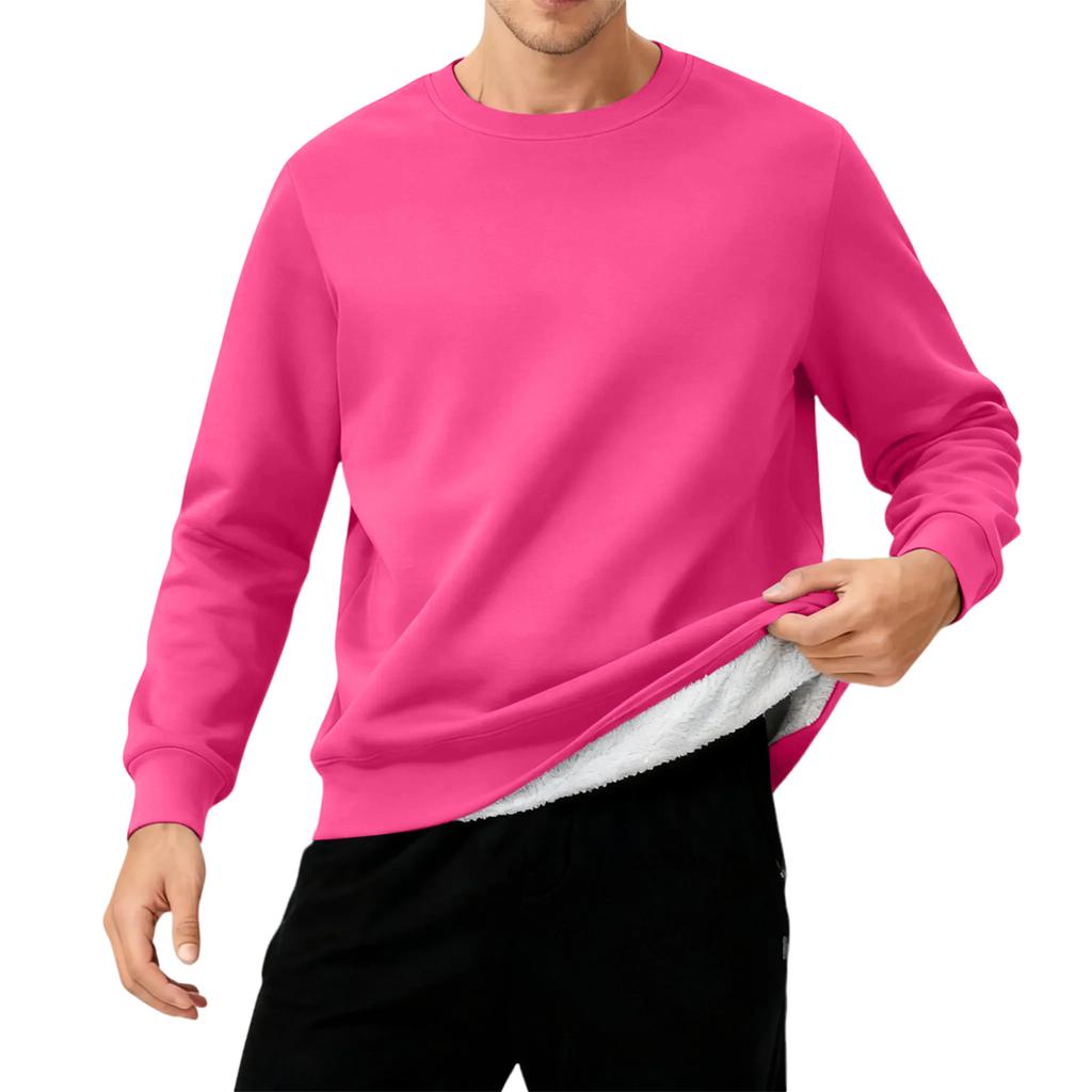 Men's Round Neck Fleece-Lined Thick Solid Color Sweatshirt
