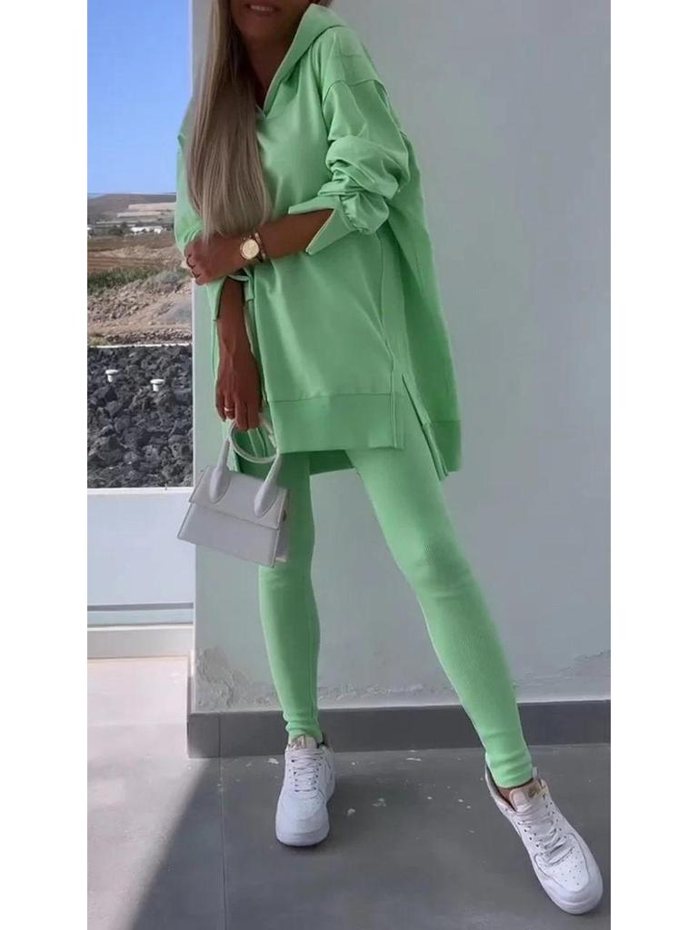 Женский повседневный спортивный костюм - Толстовка с капюшоном и облегающие брюки