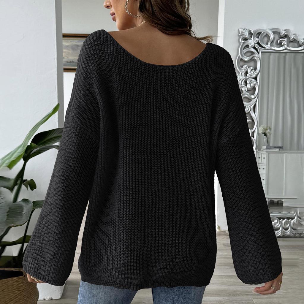 Женский свитер-пуловер с бисером сверху, свободный свитер с открытыми плечами и расклешенными рукавами