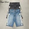 RogueWave Харадзюку Уличный Тренд Y2K Вышивка Костями Джинсы Пятиточки Свободные Прямые Брюки Выбеленные Голубые Джинсы Летние Шорты