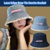 Bow Tie Lace Fisherman Hat Big Brimmed Bow Sunscreen Hat Fashion Denim Bucket Hat  Women