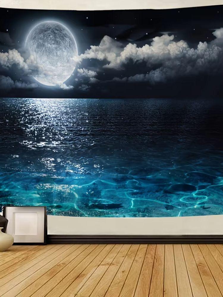 A beautiful lake and moon background tapestry made of polyester fiber suitable for living room bedroom and office.