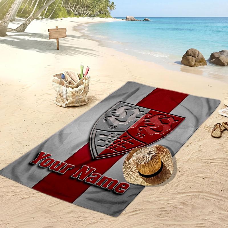 VfB Stuttgart FC Personalized Printed Beach Towel Soccer Logo Support Custom Name Text Absorbent Towel For Sport Travel Special Gift