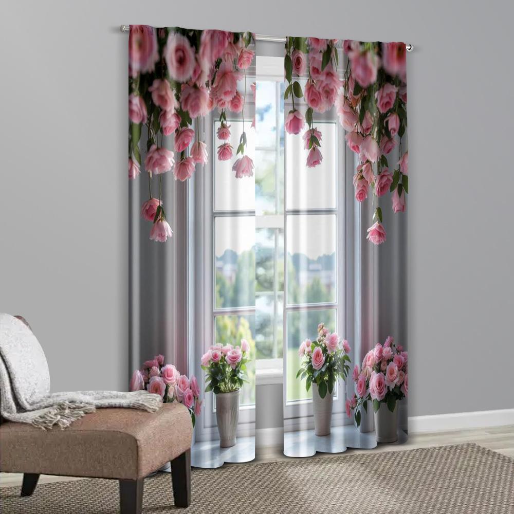 2pcs, Curtain Fabric Window View Polyester (without Rod) Decorations For Home for Living Room, Bedroom, and Home Decor