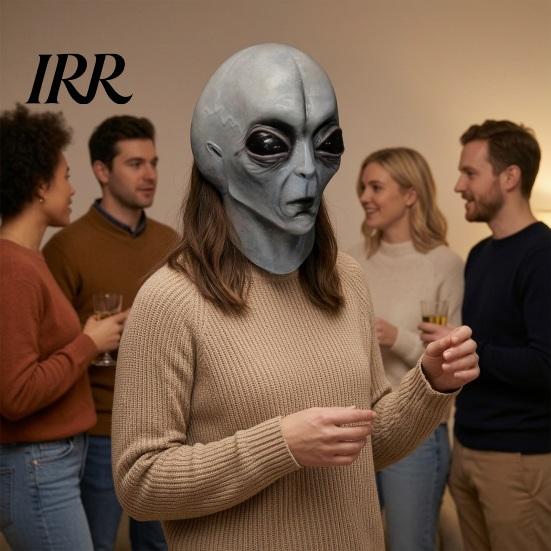 Breathable Alien Head Mask Halloween Grey Mask, Latex Full UFO Cosplay with Big Adult Costume Eyes, Soft Sci Fi Party Prop for Adults, Trick or Treat