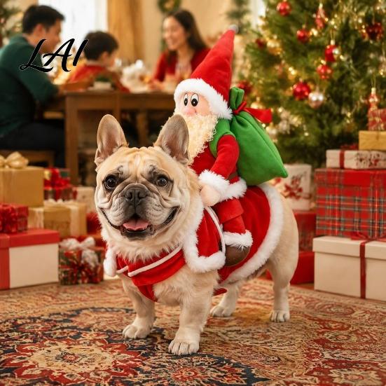 Comfortable Polyester Pet Outfit Cowboy Rider Dog Costume with Saddle Santa Riding on Holiday Apparel Funny Outfit Cute for Halloween Parties