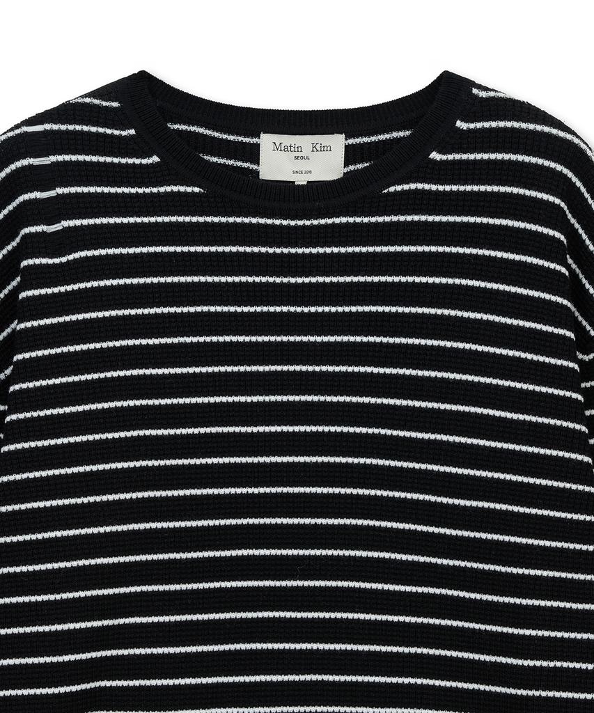 Свободный пуловер Mattengkim Stripe с повреждениями, цвет черный