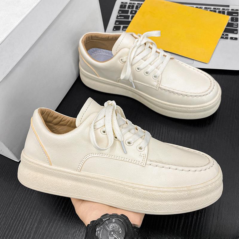 Casual Breathable Flat Bottom Anti-Odor Soft Leather Sports Board Shoes 2024 New Fashion Simple All-match Men Shoes Autumntime