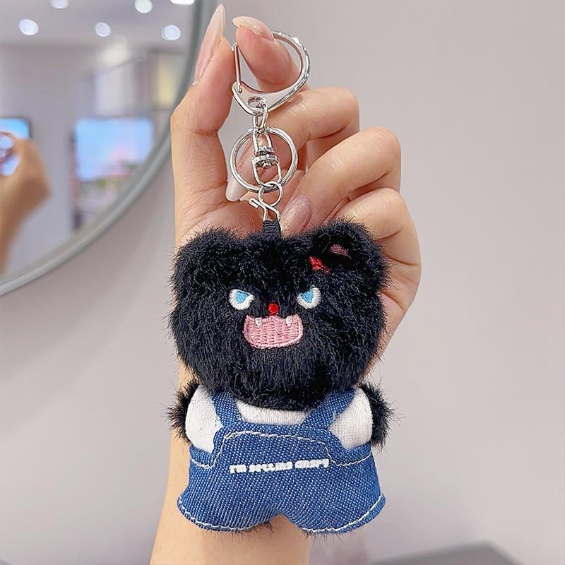 Plush Angry Cat Keychain With Denim Overalls For Anime Collectors And Gift Givers