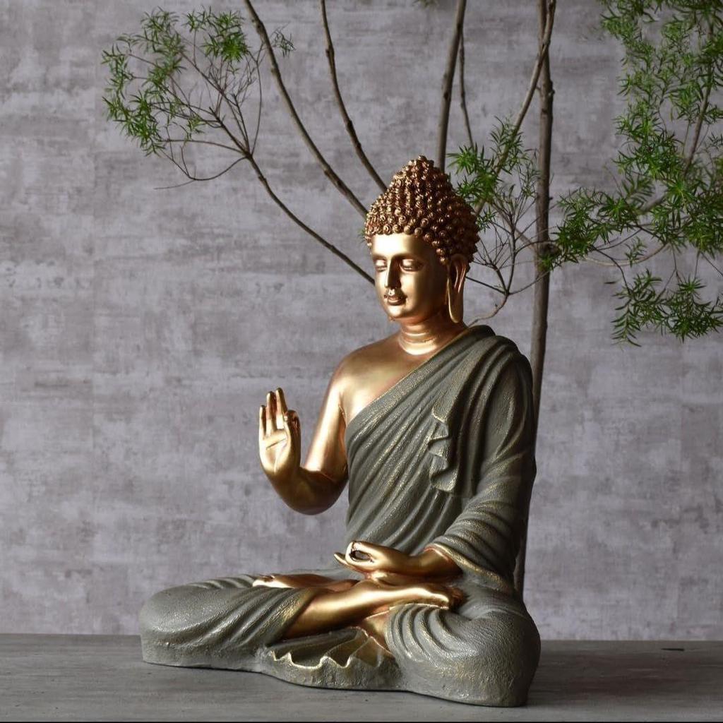 Последняя статуя сидящего Будды для декора дома и офиса, статуя идола из мраморной пыли из смолы 15 дюймов