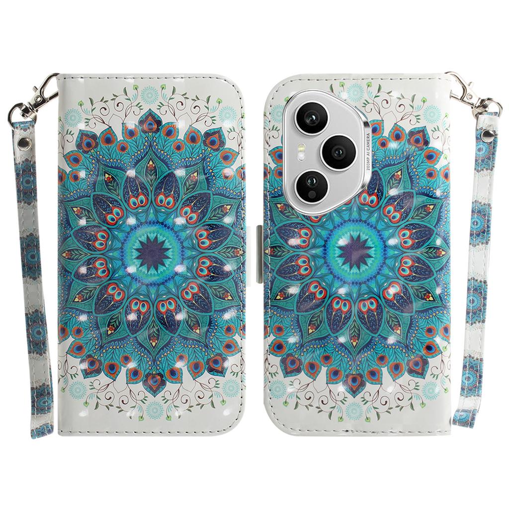 For Honor 400 Pro 5G (Global) Case Pattern Printing Leather Wallet Phone Cover with Wrist Strap