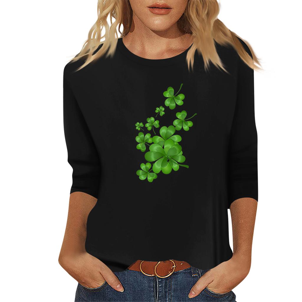 Ladies' Fashionable And Casual Seven Quarter Sleeved St. Patrick's Day Printed Pullover Top