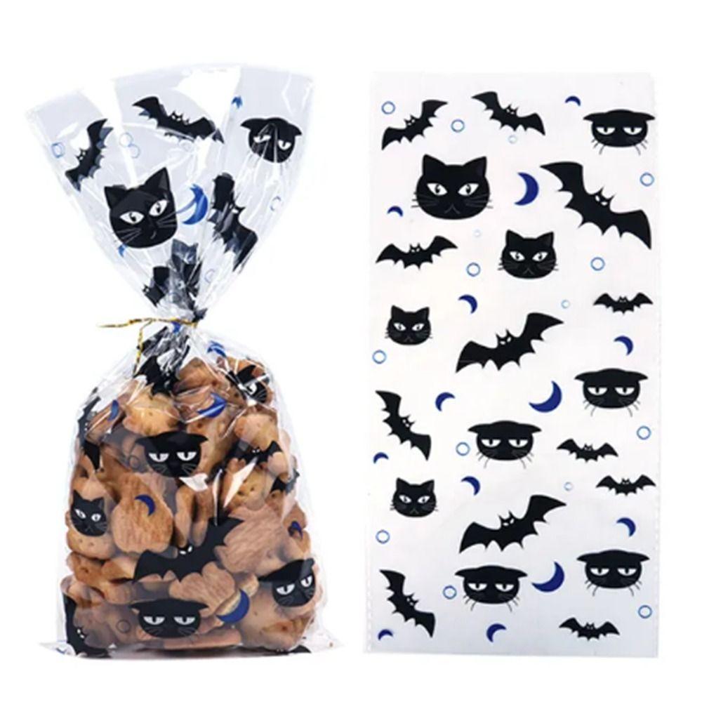 50pcs/pack Bat Pattern Dessert Packaging Bag With Ties Gift Bags Halloween Candy Bags Home